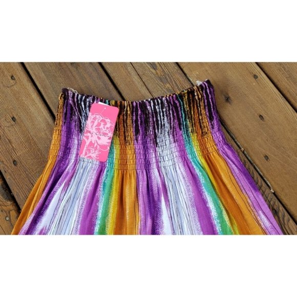 HP!! NWT One Clothing Striped Boho Midi Festival Skirt Swimsuit Cover-up M - Picture 2 of 3